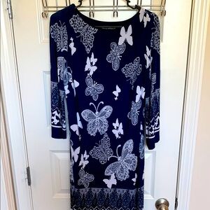 Mercer & Madison Navy Sheath Butterfly Dress with 3/4 Sleeves